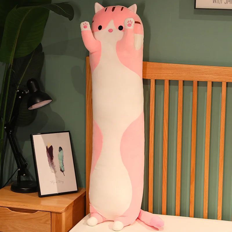 Peluche de gato largo, suave y divertido, de 50/70/90/110/130 cm, ideal para la oficina, la siesta, la cama, el sueño y la decoración del hogar, ideal como regalo para niñas y niños.