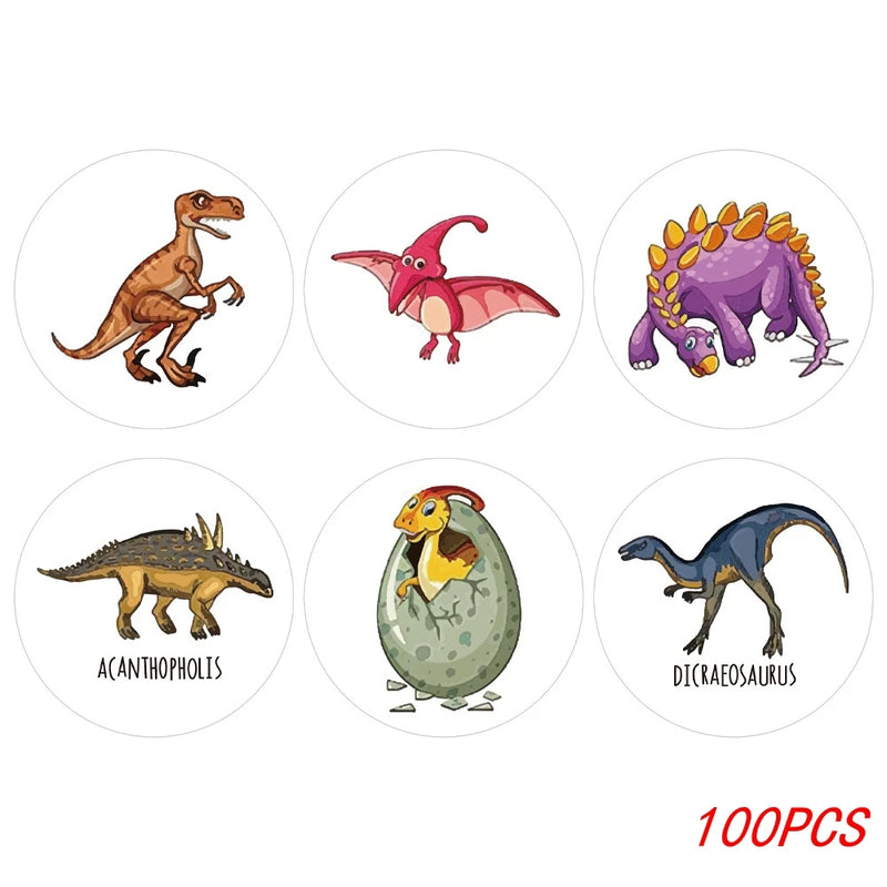 100-500pcs 1'' Round Dinosaur Stickers for Teacher Reward Stickers School Supplies Animal Incentive Roll Sticker for Home