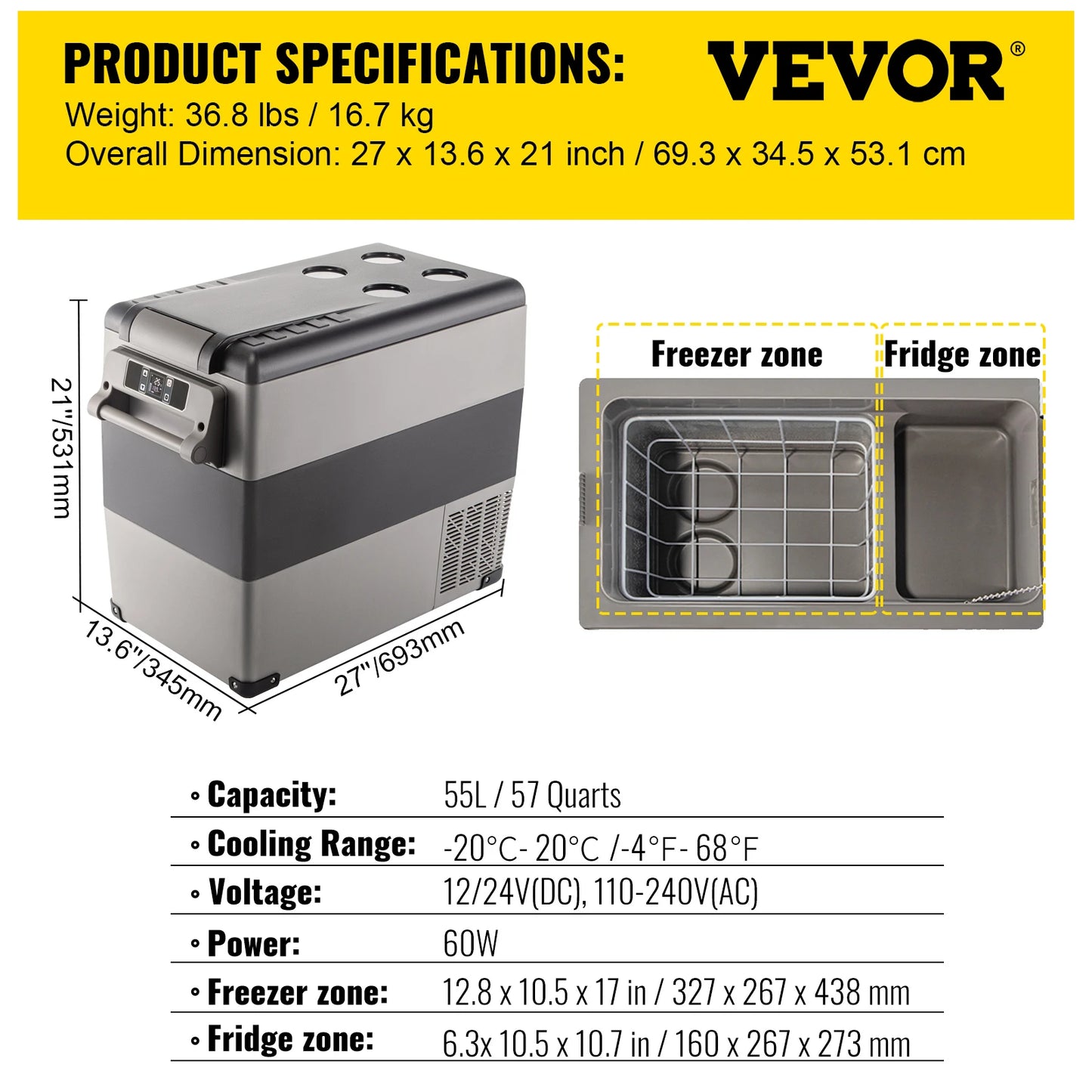 SucceBuy 20L 22L 35L 45L 55L Car Refrigerator Mini Fridge Freezer Portable Compressor Cooler 12/24V DC 110-240V Ice Box
