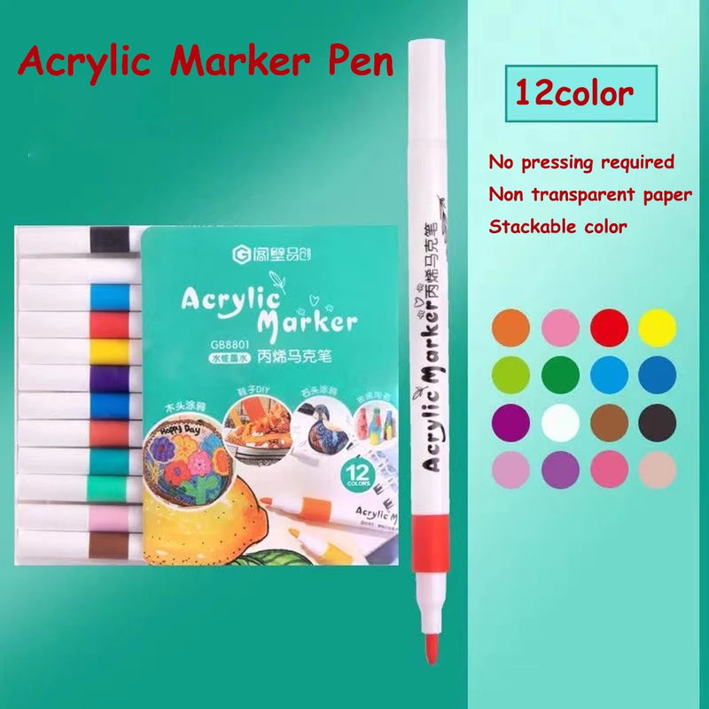 12-80Colors Acrylic Paint Pens Markers for Rock Painting Water Based Paint Markers Ceramic Easter Egg Glass Wood Manga DIY Gift