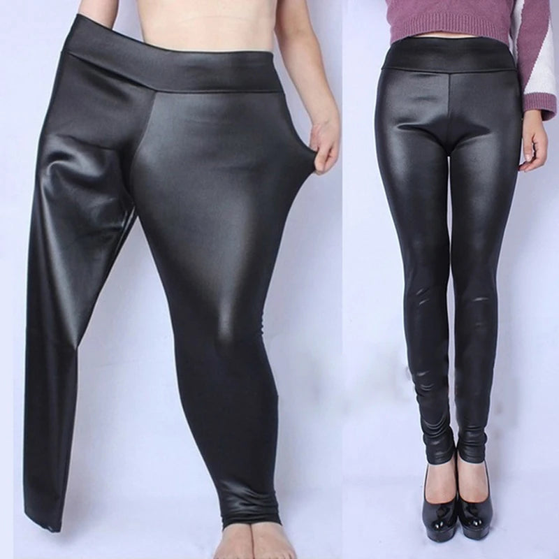 Pantalones de tubo de cintura alta para mujer, pantalones largos de piel sintética, pantalones casuales, sexys, ajustados y elásticos.