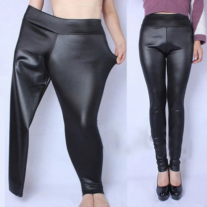 Pantalones de tubo de cintura alta para mujer, pantalones largos de piel sintética, pantalones casuales, sexys, ajustados y elásticos.