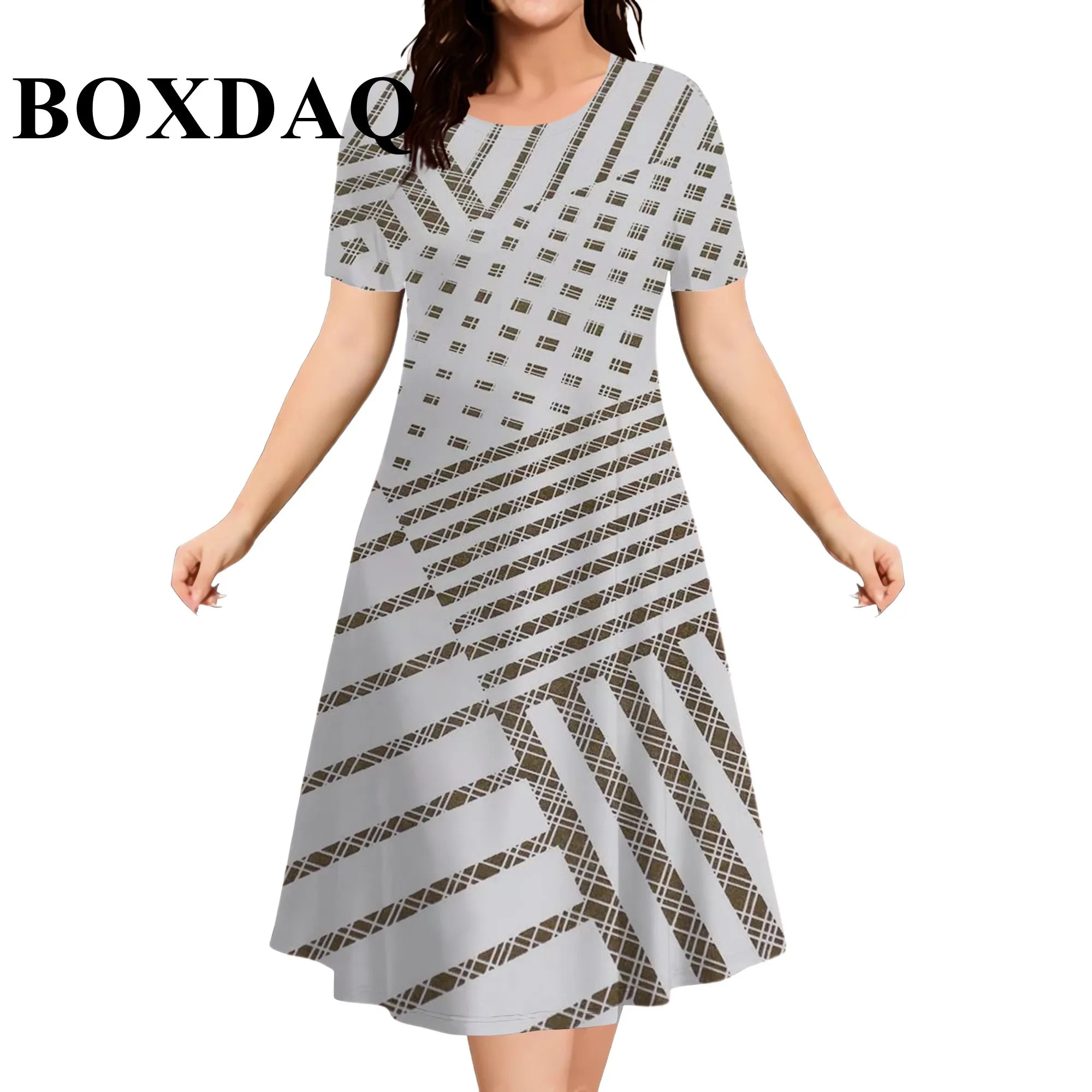 2026 Summer New Design Women's Dresses Casual Ethnic Style Pattern Geometric Splicing 3D Print Dress Short Sleeve Plus Size 9XL