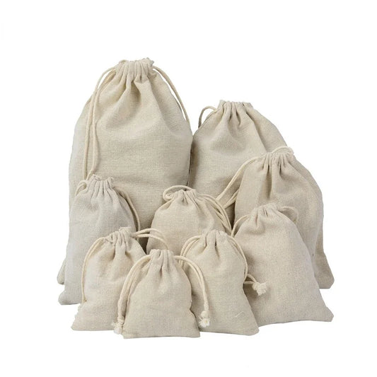 Travel Drawstring Cotton Linen Storage Bags Multiple Sizes Beige Coin Money Pouch ID Credit Cards Gifts Jewelry Organizer Bags