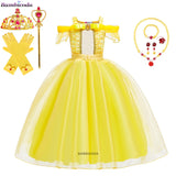 2025 Cosplay Belle Princess Dress Girls Dresses For Beauty and beast Party Clothing Magic stick crown Costume 3-12Y