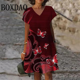 9XL Large Sizes Dress Women Sundress Casual V-Neck Short Sleeve Loose Dress Summer Retro Flowers Plant Print Dress Plus Size 8XL