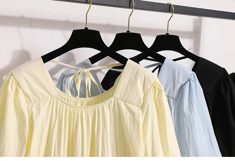 Plus Size Shirts & Blouses Women Summer 2025 New Arrival Korean Fashion Tops Short Puff Sleeve Loose Sweet Blouse Woman L-4XL