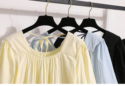 Plus Size Shirts & Blouses Women Summer 2025 New Arrival Korean Fashion Tops Short Puff Sleeve Loose Sweet Blouse Woman L-4XL