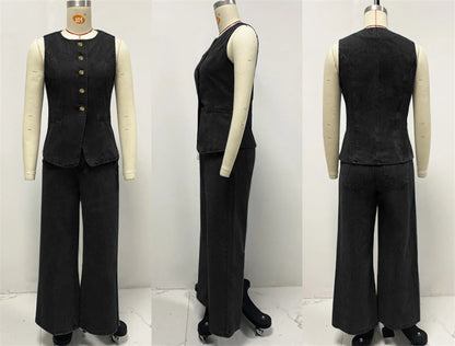 Streetwear Denim 2 Piece Sets Women Outfit Summer Clothes Women 2025 Sleeveless Vest Top Wide Leg Pants Sets Jeans Two Piece Set