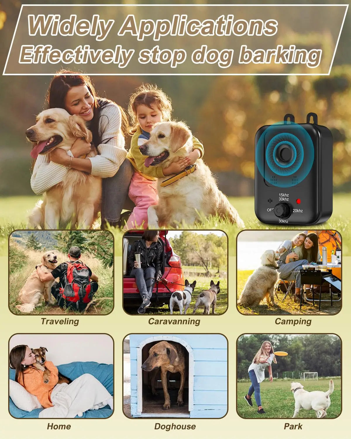 Dispositivo automático antiladridos para el control de ladridos de perros, dispositivo ultrasónico recargable para disuadir los ladridos de perros, para exteriores e interiores.