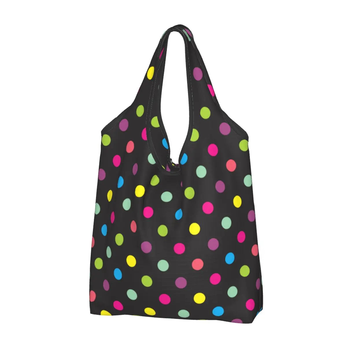 Custom Recycling Classic Black And White Polka Dot Shopping Bag Women Tote Bag Portable Grocery Shopper Bags