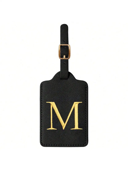 PU Leather Luggage Tag for Travel - Durable Suitcase ID Tag with Privacy Cover & Name Card Slot (A-Z) liu