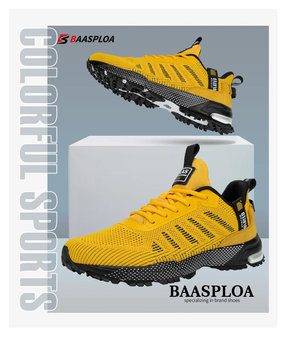 Baasploa Men Running Shoes Mesh Breathable Sport Shoes For Men Fashion Lightweight Casual Sneakers Non-Slip Lace Up Plus Size 50