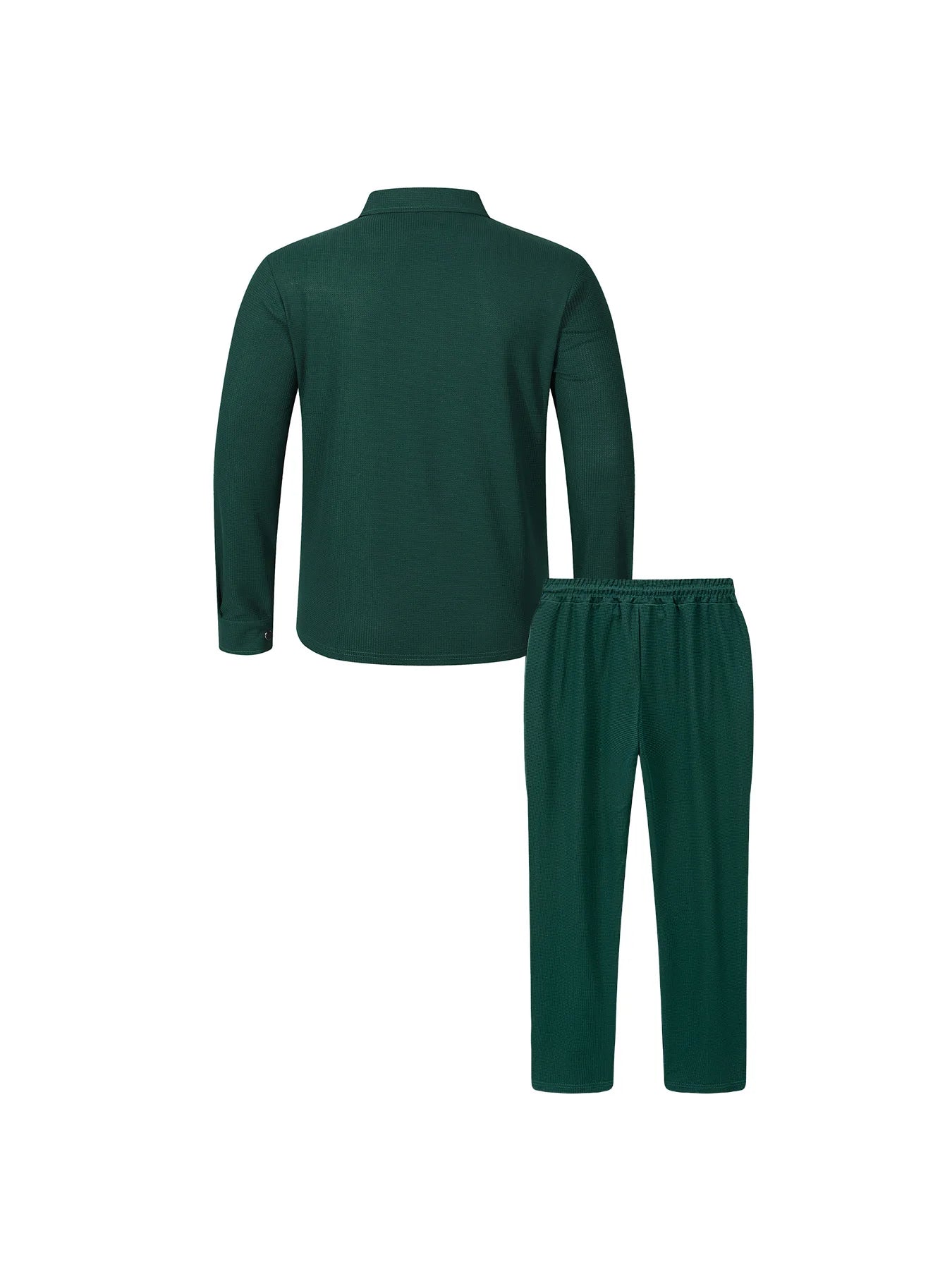 Men's Textured 2 Piece Outfits Lapel Collar Button Down Shirt Jacket & Drawstring Pants Set Casual Streetwear Tracksuit