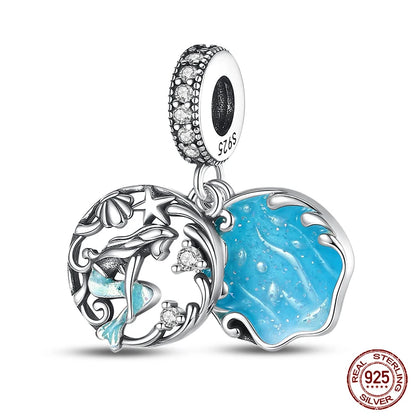 Ocean Series - Original Genuine 925 Sterling Silver Turtle Crab Mermaid Charm Beads Suitable for 3mm Bracelet DIY Making Pendant