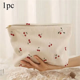 Portable Makeup Bag Winter Cute Cherry Makeup Bag Corduroy Cosmetic Bag Corduroy For Everyday Use Makeup Travel
