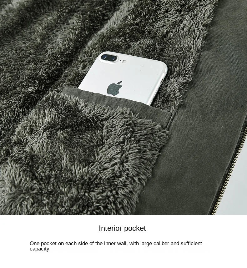 Vintage Thick Wool Parka Men's New 2024 Winter Washed Cotton Fleece-lined Warm Work Jacket Outdoor Camping Hunting Velvet Coats