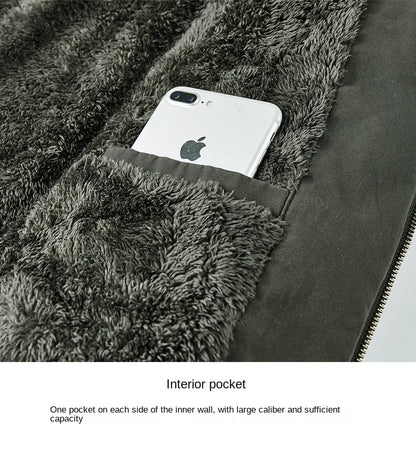 Vintage Thick Wool Parka Men's New 2024 Winter Washed Cotton Fleece-lined Warm Work Jacket Outdoor Camping Hunting Velvet Coats