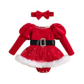 Baby Girls' Long Sleeve Romper with Headband, Toddler Bodysuits, Christmas Outfits, Patchwork, Sequins, Stars, Moon, Skirt, Hem 