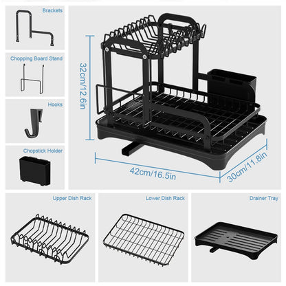 2025 NEW 2-layer countertop tableware storage rack drain plate bowl dish drain rack kitchen dish drain rack with drain rack