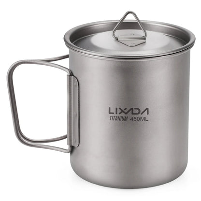 Taza de agua ultraligera de titanio Lixada con asa plegable, portátil para exteriores, camping, picnic, 300 ml/350 ml/550 ml/650 ml