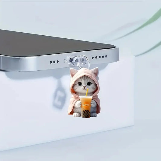 Fashion Mini Cartoon Cat Phone Dust Plug Pendant Suitable for IPhone for Samsung Type-C Interface Dust Plug Accessory Decoration