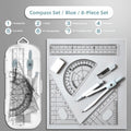 8PCS/Set Plastic Ruler Compasses Set Transparent Straight Ruler Measuring Ruler Set Square Eraser Protractor School Office