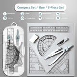 8PCS/Set Plastic Ruler Compasses Set Transparent Straight Ruler Measuring Ruler Set Square Eraser Protractor School Office