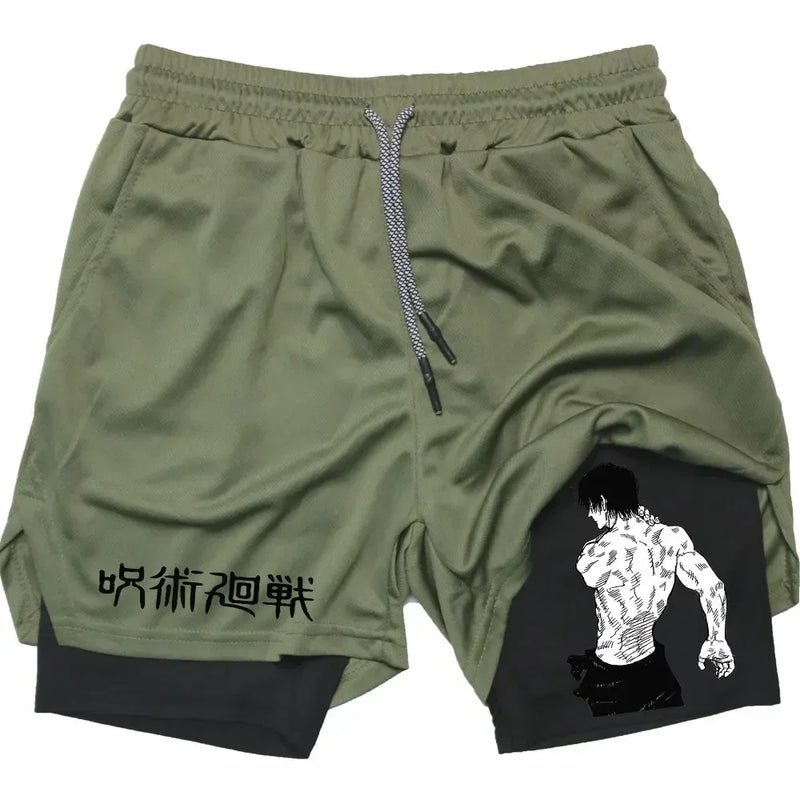 Men's Sports Shorts Anime Performance Shorts Printed Men GYM Casual Sport Compression Shorts Workout Running Mesh 2 in 1 Shorts