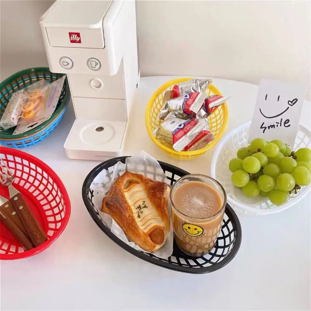 Photo Prop Plastic Food Baskets Reusable Colorful Bread Plate Oval Shape Basket Serving Desktop Decor