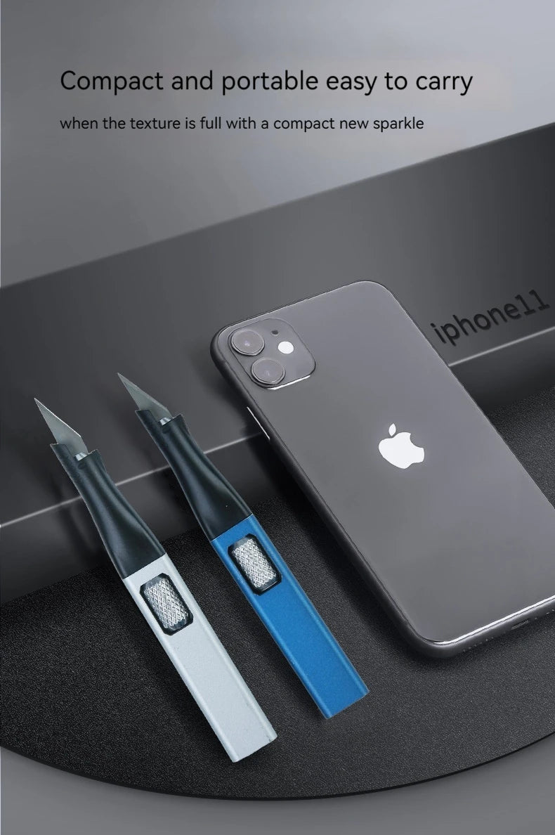 Cuchillo para trinchar con mango de aluminio en forma de bolígrafo, incluye 5 hojas con diseño de herradura que puedes reemplazar tú mismo.