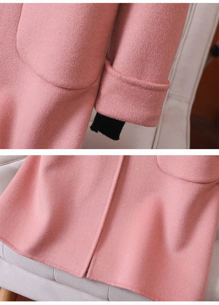 2025 Fashion Large Lapel Horn Button Women's Coat Autumn and Winter New Double-Sided Woolen 100%Pure Wool Warm Coat Large Pocket