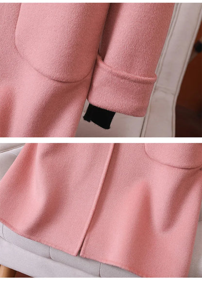 2025 Fashion Large Lapel Horn Button Women's Coat Autumn and Winter New Double-Sided Woolen 100%Pure Wool Warm Coat Large Pocket