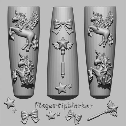 1Pc Chain Ice Flower Fox Spoon Fork Dragon Snake Butterfly 3D Acrylic Mold Nail Art Decorations  DIY Design Silicone Nails Mold