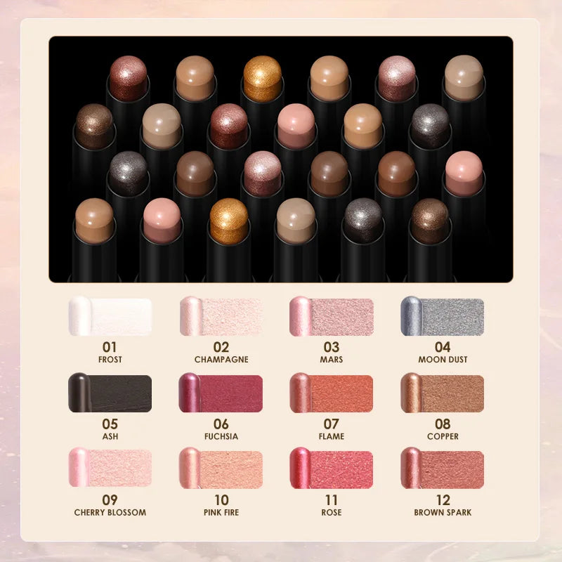 FOCALLURE Lápiz de sombra de ojos perlado de 24 colores, resistente al agua, con brillo, pigmento brillante, delineador en barra, herramientas de maquillaje