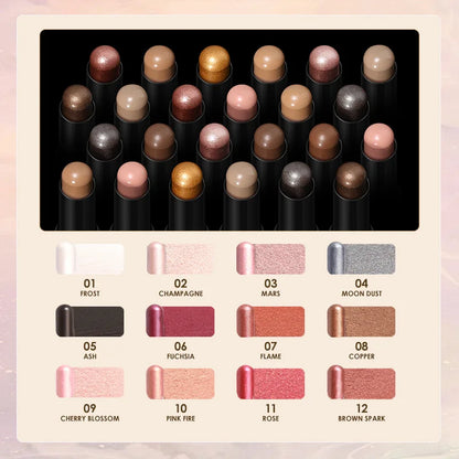 FOCALLURE Lápiz de sombra de ojos perlado de 24 colores, resistente al agua, con brillo, pigmento brillante, delineador en barra, herramientas de maquillaje