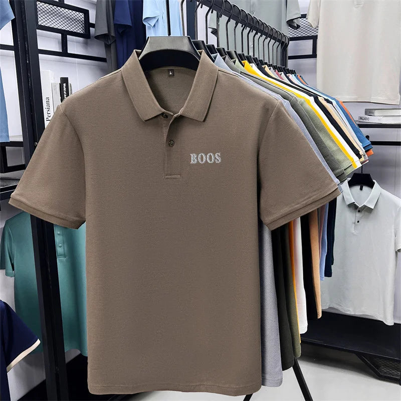Cotton100% Men's Summer High Quality Short Sleeves Polo Shirt Lapel Button Letter Printing T-Shirt Business Leisure Men Clothing