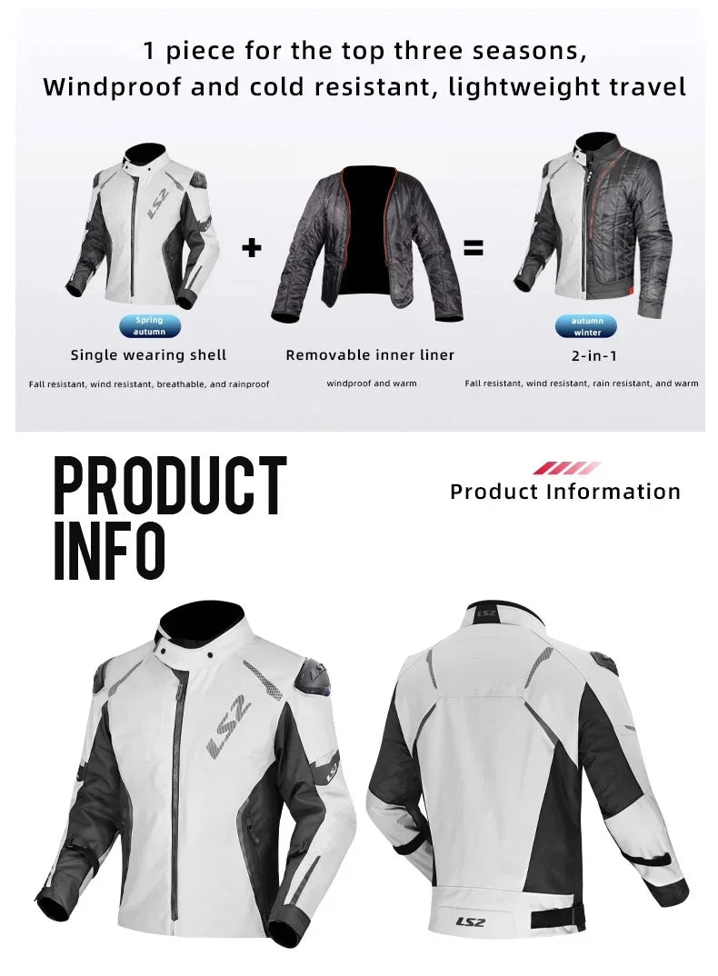 LS2 Winter Waterproof Motorcycle Jacket Men Women CE Certified Riding Jacket Warm Protective Gear with Removable Thermal Liner