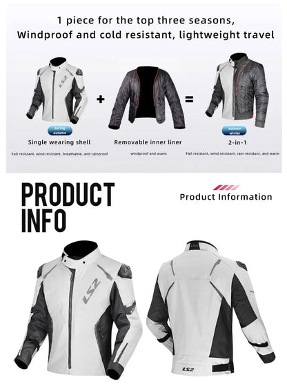 LS2 Winter Waterproof Motorcycle Jacket Men Women CE Certified Riding Jacket Warm Protective Gear with Removable Thermal Liner