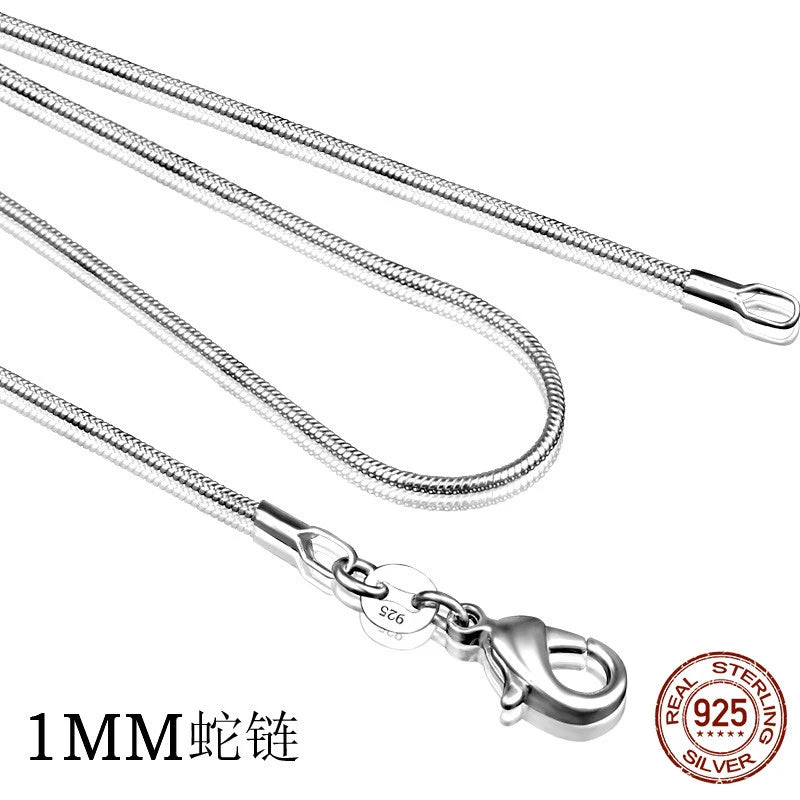 925 Sterling Silver Women Necklace, Silver Fashion Jewelry Snake Chain 1mm Necklace 16 18 20 22 24" 