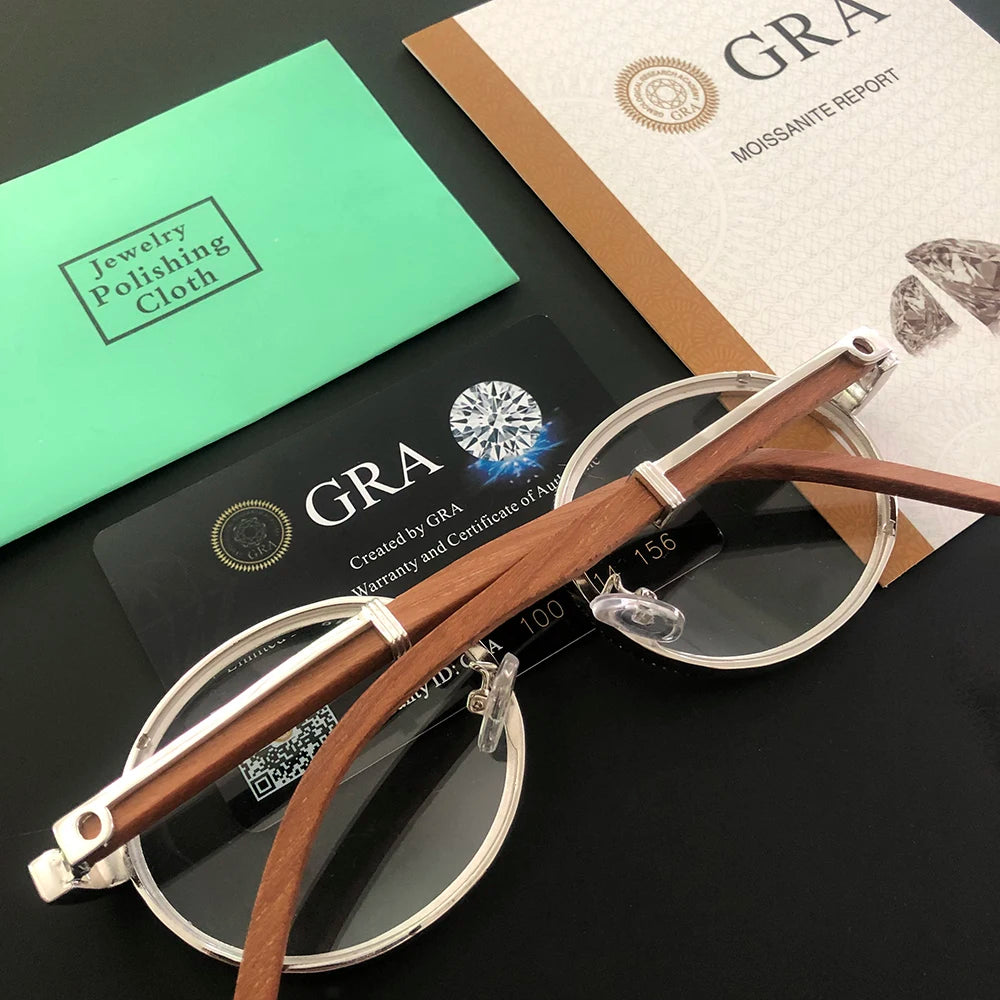 New Moissanite Glasses S925 Silver Wood Body Real Diamond Glasses For Women Men Luxurious Jewelry Pass Tester With GRA Free Ship