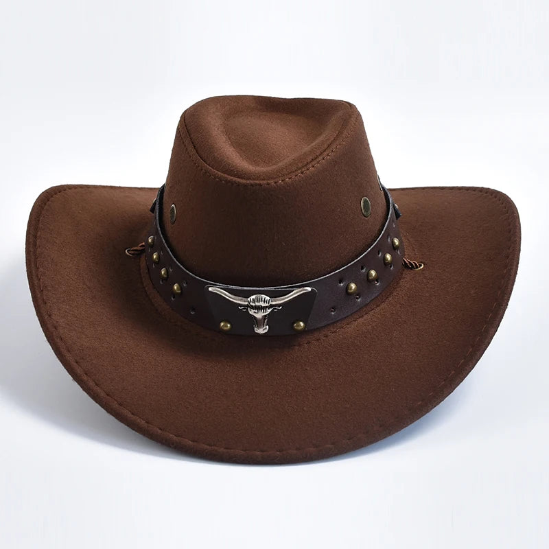 Artificial Suede Western Cowboy Hats Vintage Wide Brim Gentleman Cowgirl Jazz Hat Holiday Party Cosplay Hat