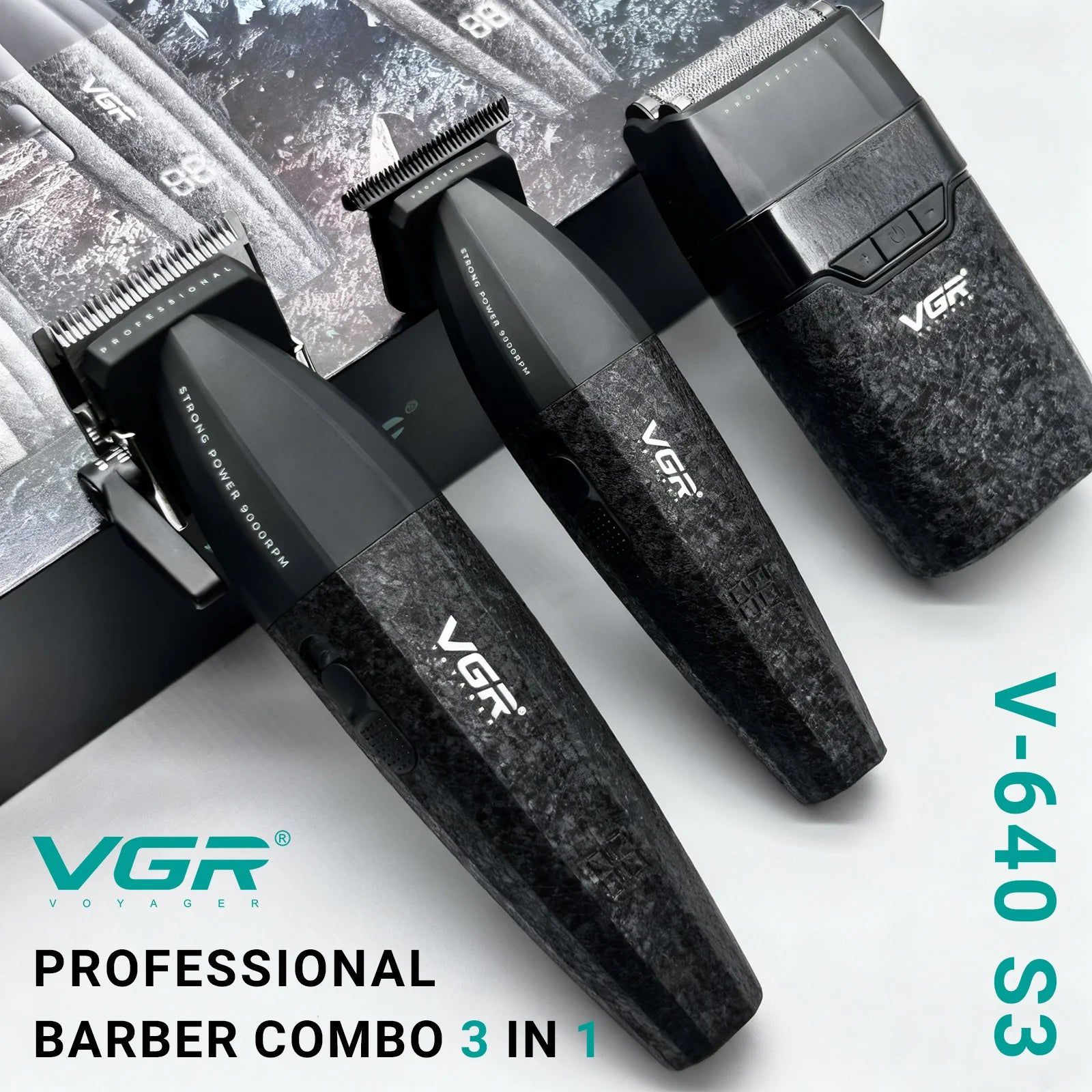 VGR Hair Clippers Professional 9000RPM Hair Cutting Machine Rechargeable Beard Trimmer Charging Base Hair Clippers men V-640 S3
