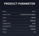 Kemei KM-678 KM-2024 KM-2628 Professional Electric Hair Clippers Beard Clipper Rechargeable Men's Shaver Hair Trimmer Kit