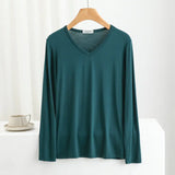 Modal Bottoming Tshirt Long sleeves thin Mask T-shirts Solid color V-Neck Base Tee Tops Plus size loose undershirt all match