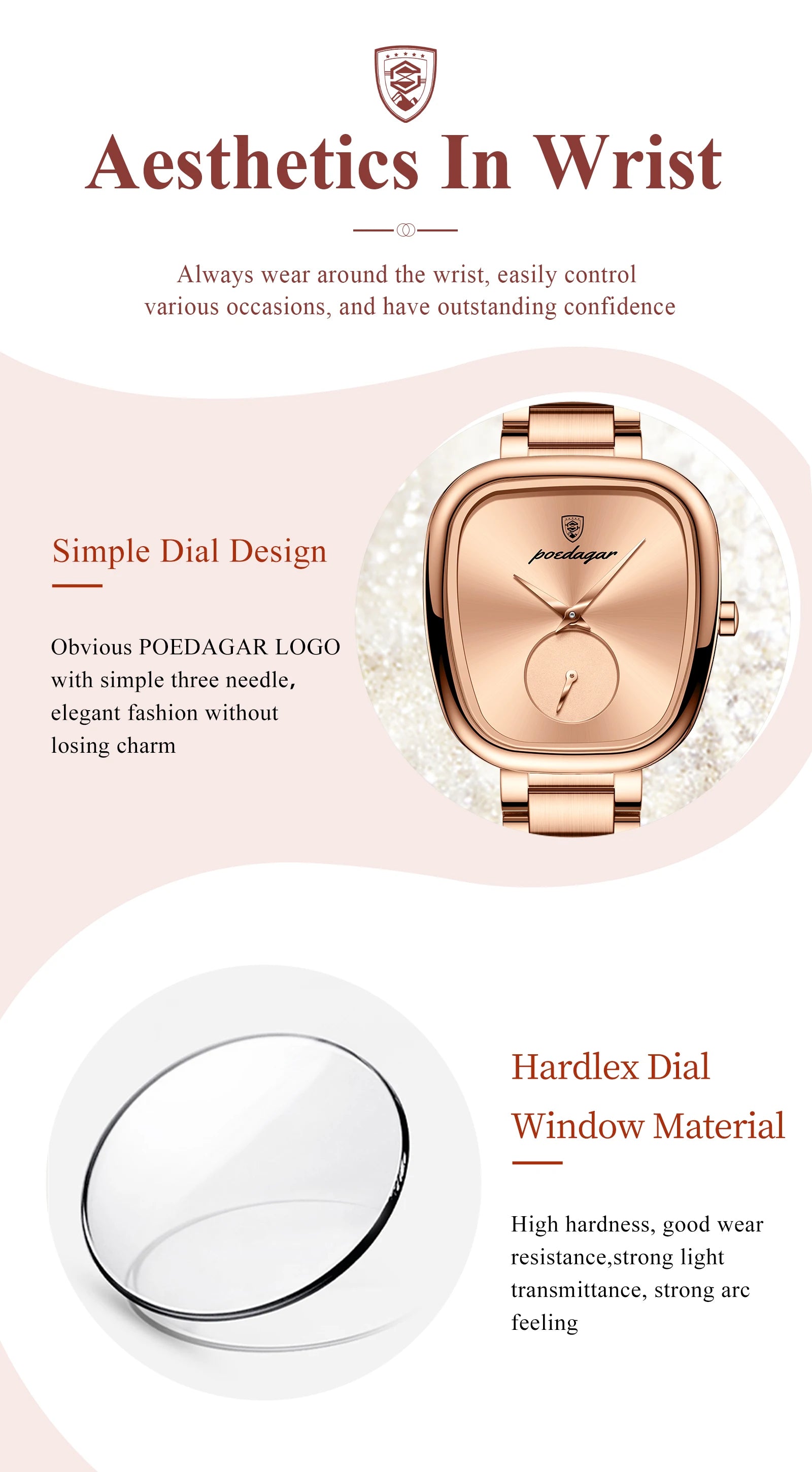 POEDAGAR Reloj de lujo para mujer, resistente al agua, de acero inoxidable, de cuarzo, de alta calidad, elegante