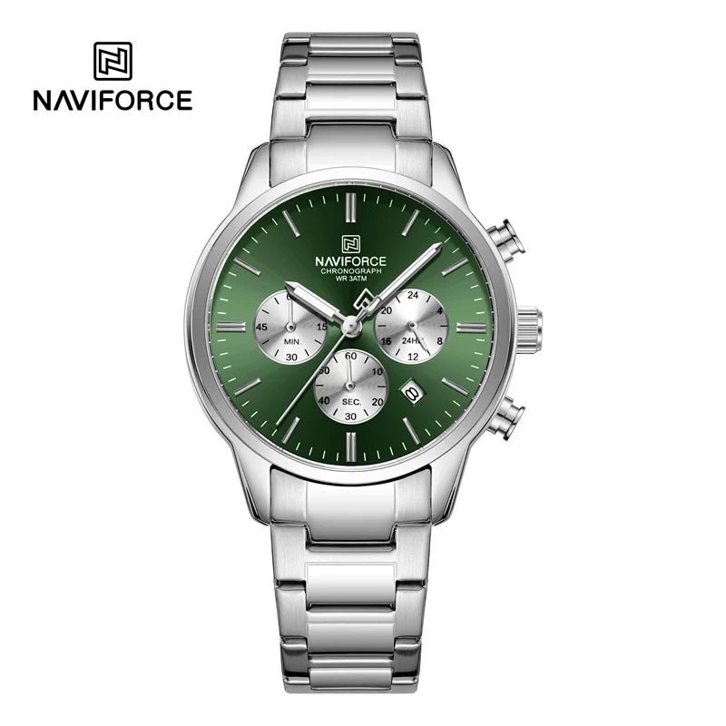 NAVIFORCE NF8076 Sports Watches for Men Stainless Steel Strap Quartz 3ATM Waterproof Shockproof New Fashionable Watch