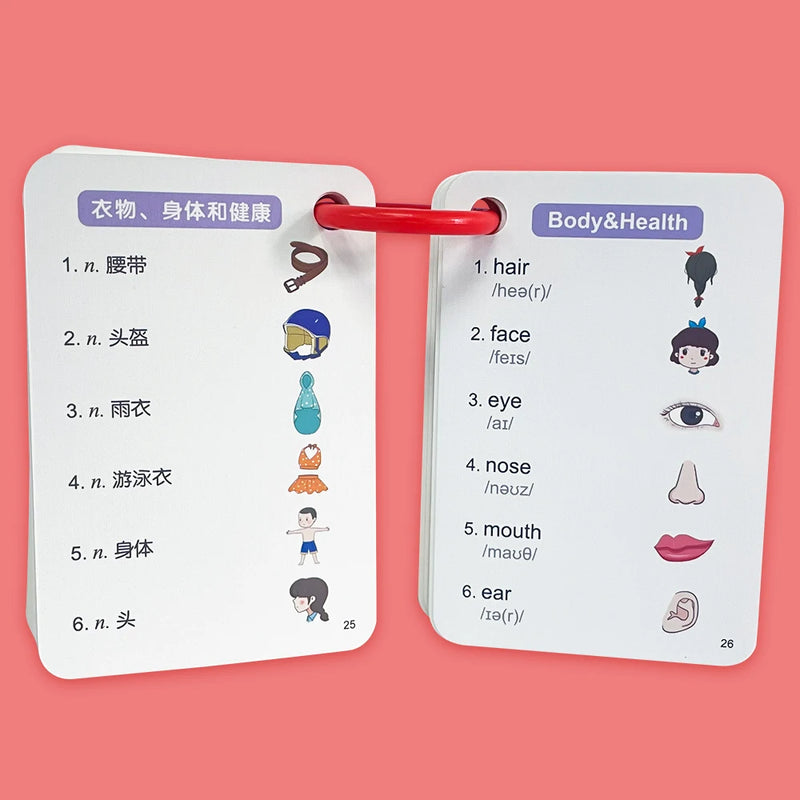 1200 English and Chinese Bilingual Words Learning Cards or Kids Toddler Beginners of English language Montessori Gift