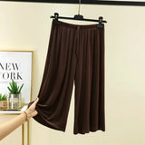 Plus size L to 6XL U-Neck Women's  Modal pant calf-length summer wide leg pants drawstring short pants casual homewear pants