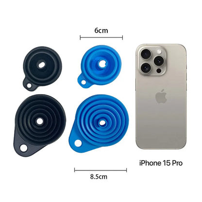 Funil dobrável para motor de carro, 2 peças, silicone, líquido, arruela, óleo de motor, ferramentas de mudança de gasolina para motocicleta, acessórios de carro